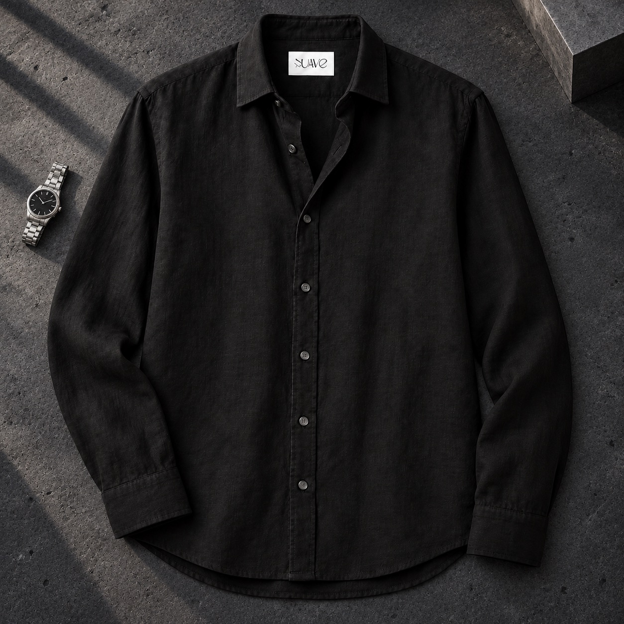 BLACK LINEN SHIRT — SUAVE